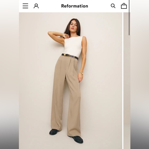 Reformation Tan High Rise Wide Leg Mason Pant - Picture 2 of 8